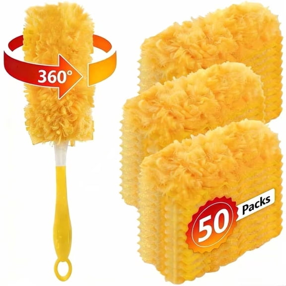 ZQZiQi 360 Degree Large Disposable Duster Refills with Handle Compatible with Swiffers for Household Cleaning, 50 Count