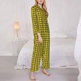 thumbnail image 3 of Lsque Yellow Checkered Plaid Pattern Long Sleeve Pajama Set for Women - Soft 2-Piece Sleepwear and Loungewear Set with Pockets, Comfy Nightwear-X-Large, 3 of 7