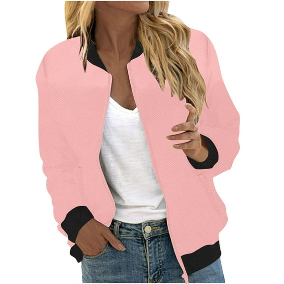 RQYYD Bomber Jacket Women Trendy Spring Lightweight Texture Zip Up Cropped Jackets Casual Fall Outerwear Outfits