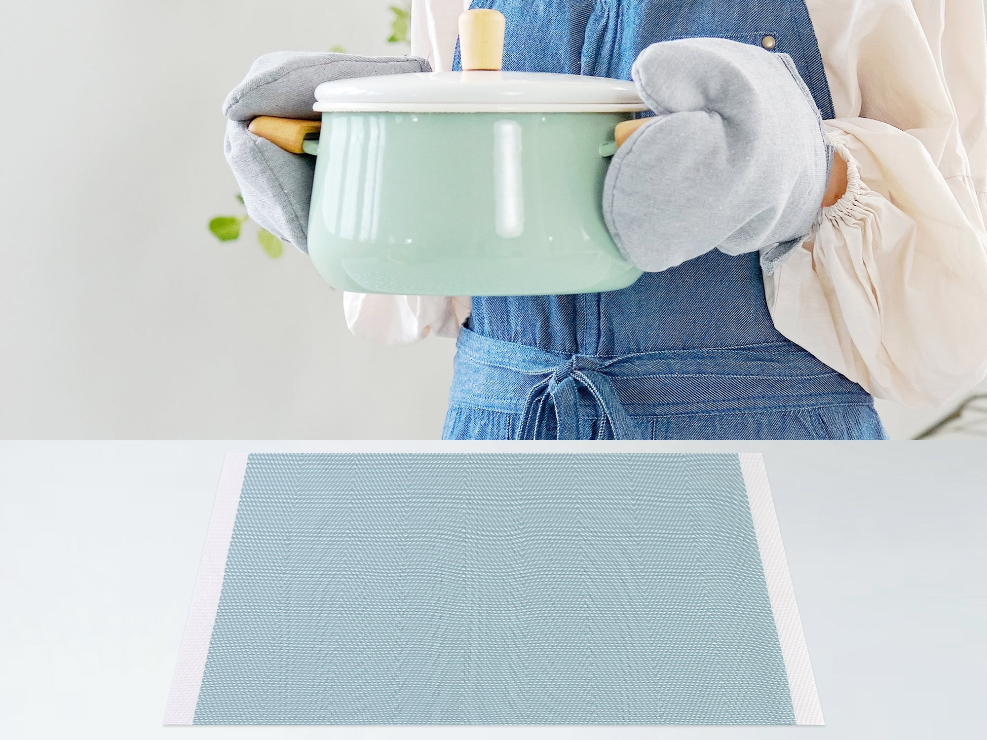 Unique Bargains Set of 6 Placemats for Kitchen Dining Table Decor Washable Blue