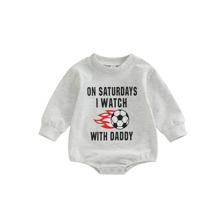 

Seyurigaoka Baby Boys Girls Romper Tops Long Sleeve Crew Neck Letters Soccer Print Fall Bodysuit for Casual Daily