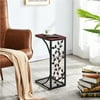 Easyfashion C-shaped Rectangular Wood and Metal End Table, Black/Brown Finish - 8.3 x 12 x 20.9" (WxDxH)