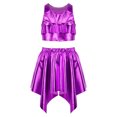 thumbnail image 3 of Doomiva Kids Shiny Jazz Disco Outfits Hip Hop Dance Dress Sets Cheer Outfit for Stage Performance Casual Gear Purple 6-10, 3 of 5