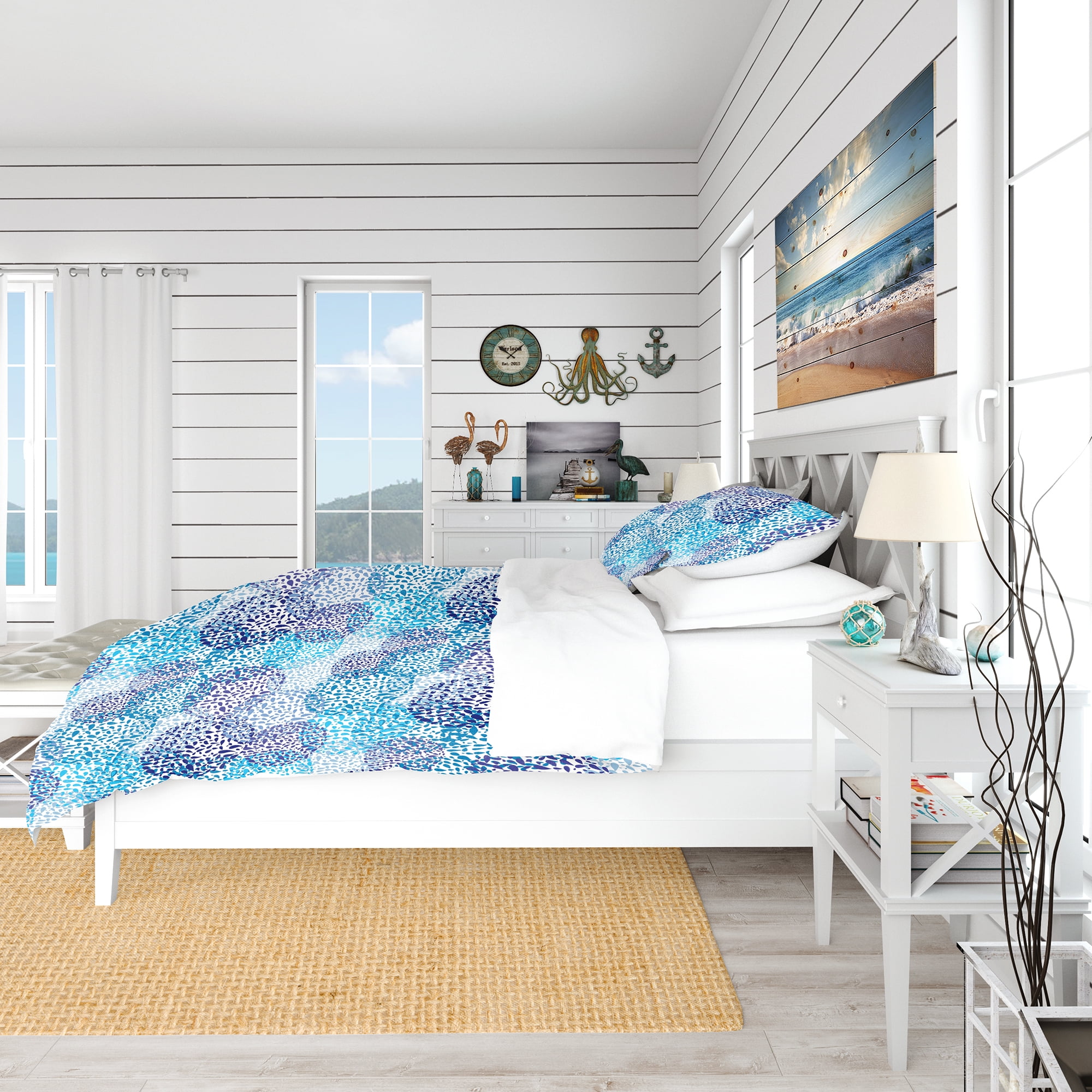 Designart 'Sea Motif Pattern' Nautical & Coastal Duvet Cover Set