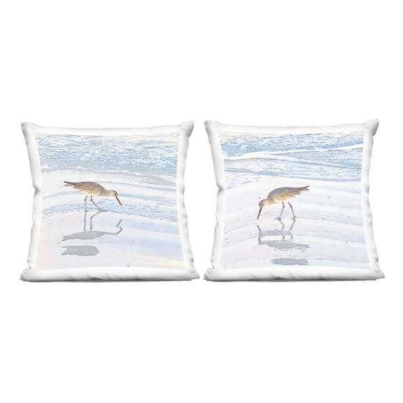 Stupell Industries Seaside Sandpiper Birds 18" x 18" Nautical & Beach Print Polyester Decorative Pillow Set, Zip Closure 2 Count