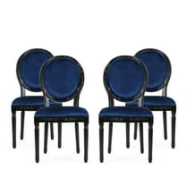 GDF Studio Lariya Contemporary Velvet Dining Chairs, Set of 4, Navy Blue and Glossy Black