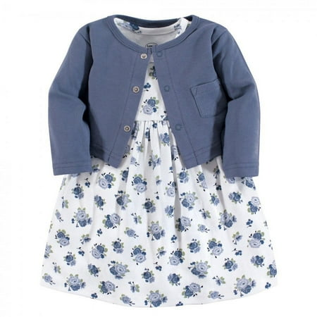 UPC: 0660168371734 | Luvable Friends Baby and Toddler Girl Dress and Cardigan 2pc Set  Blue Floral  0-3 Months