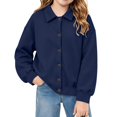 thumbnail image 5 of Wilark Girls Sweatshirts Cardigan Collared Long Sleeve Fashion Casual Kids Fall Jackets with Pockets Navy 5, 5 of 7
