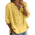 thumbnail image 4 of Vinsonshop Womens Summer Tops Boho Gauze Tops Cotton Linen Blouse Embroidered Linen Tops Linen Shirts Puff 3/4 Sleeve Floral Embroidered Summer Tops Women Yellow XXL, 4 of 9