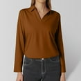 thumbnail image 2 of Women's Long Sleeve Polo Shirts V Neck Tunic Tops Dressy Casual Color Block Basic Tees Loose Collar Blouse 2025, 2 of 4