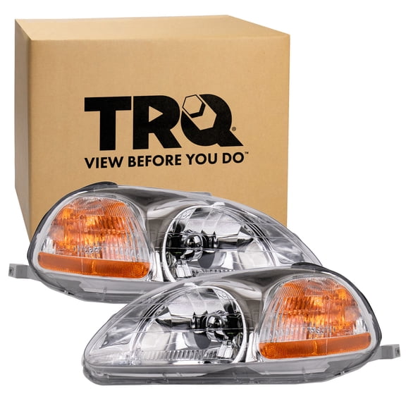 TRQ Headlight Assembly Set HO2502110 HO2503110 Fits 1996-1998 Honda Civic