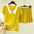 thumbnail image 2 of MeetoTime Pyjama pour Femmes Ensemble Couleur Unie à Volants Col en V Manches Courtes Haut et Short Ensemble Deux Pièces, 2 of 4