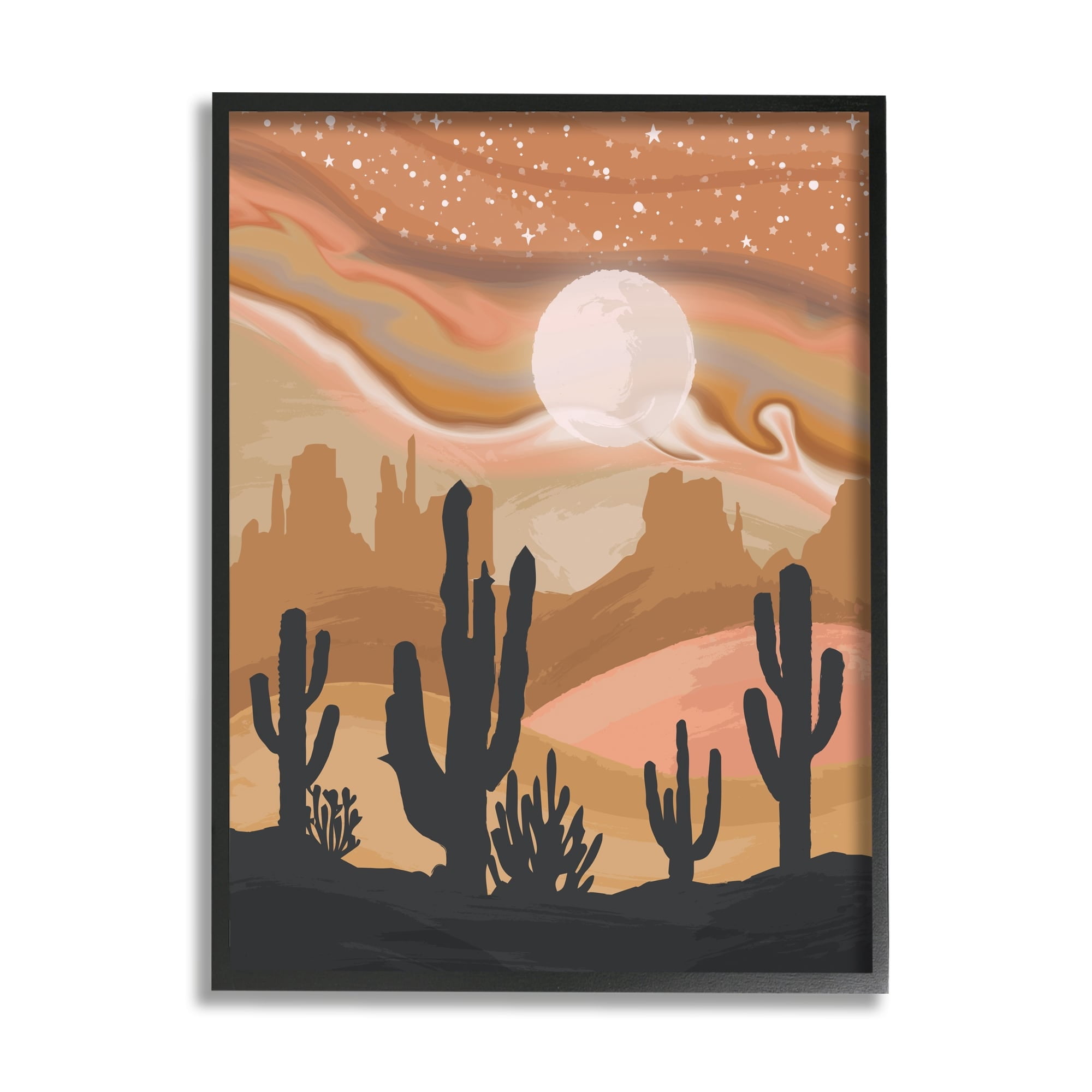 Cactus Canyon Sandstorm Landscape Lunar Borealis Starry Sky Landscape Graphic Art Framed Art Print Wall Art