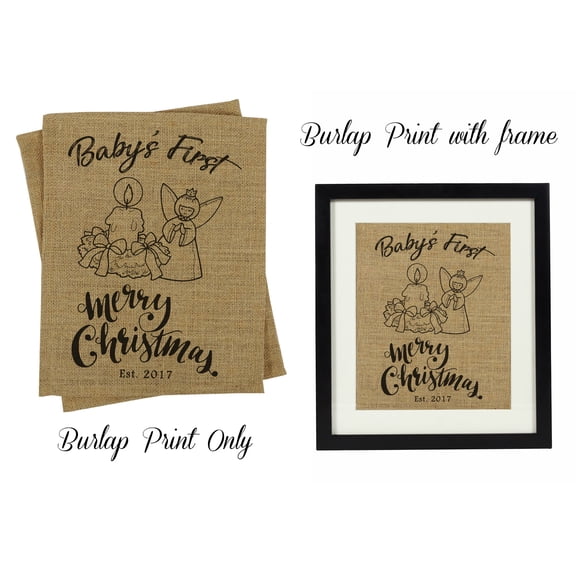 Darling Souvenir Baby's First Merry Christmas Burlap Print Angel Home Decor Personalized Gift-Burlap Print Only(11 x 14 Inches)