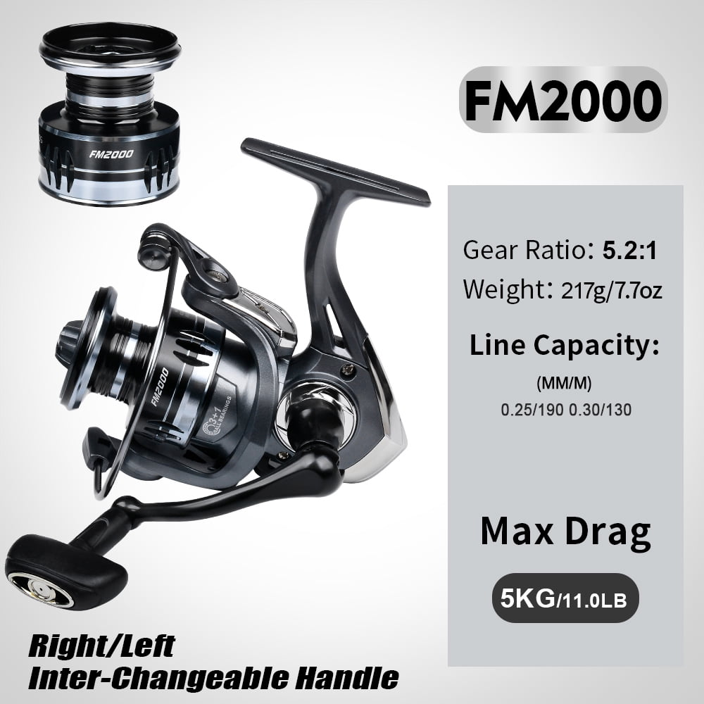 PROBEROS 1000~7000 Series Spinning Reel, 5.2:1 Gear Ratio, 22LB Max Drag, Aluminum Alloy Metal Spool, Spinning Fishing Reel
