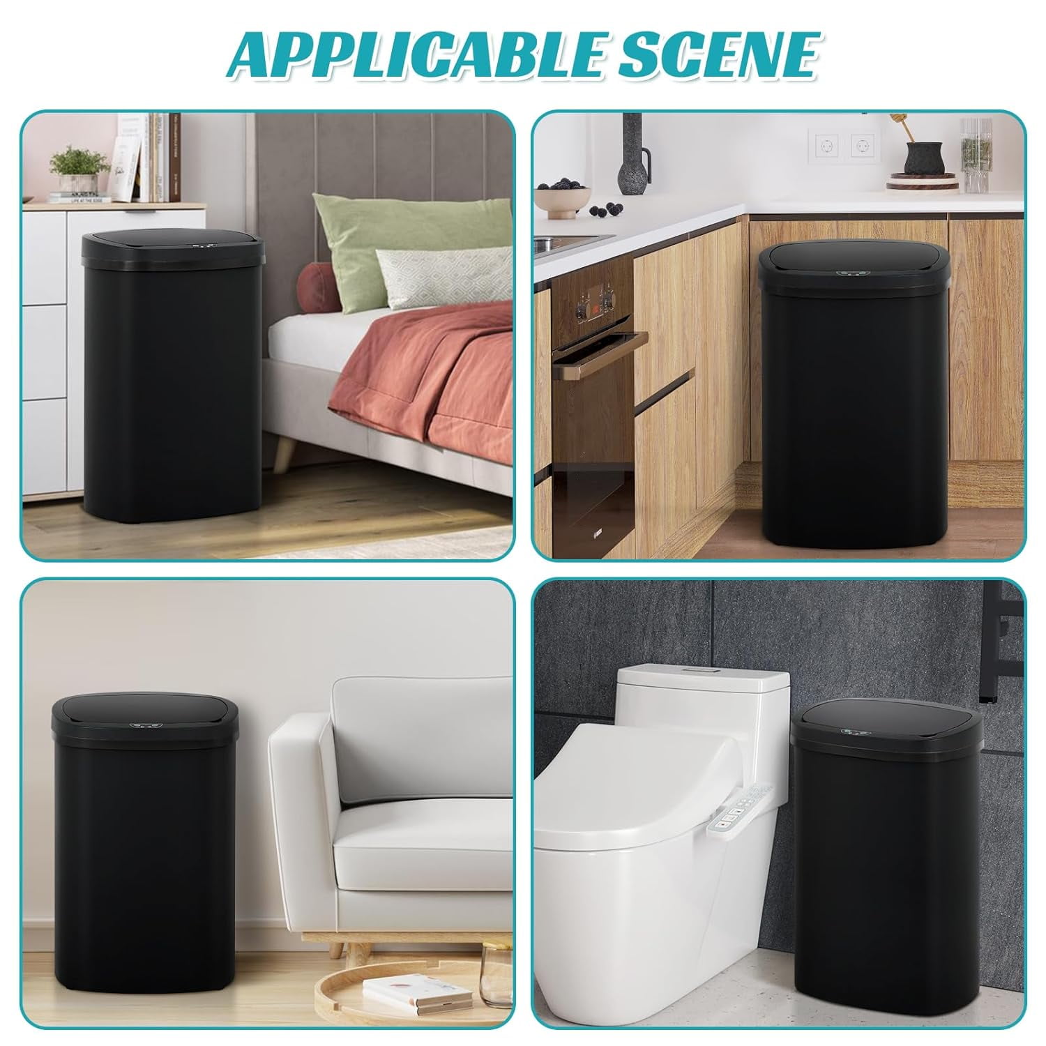 Dkelincs 13 Gallon Automatic Trash Can with Motion Sensor 49L Touchless Kitchen Garbage Can with Removable Lid, Waterproof for Home Bathroom