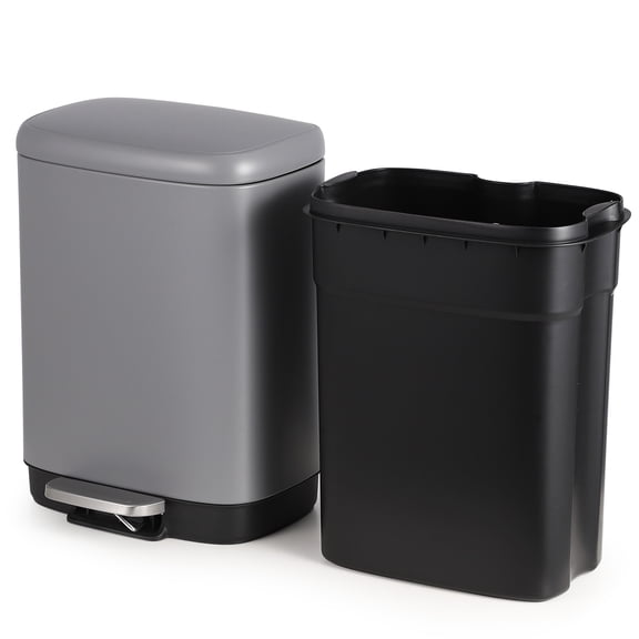 Stainless Steel Step Trash Can 12L/3.2 Gallon - Soft-Close Lid, Removable Inner Bucket, Fingerprint Resistant - Modern Indoor Waste Bin for Kitchen, Bathroom, Office, Grey