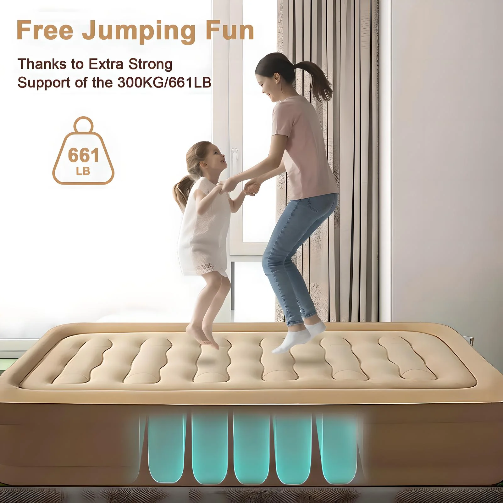 StarZe Air Mattress Queen with Built in Pump and Headboard，Inflatable Portable Mattress for Home, Camping & Guests,Gray.