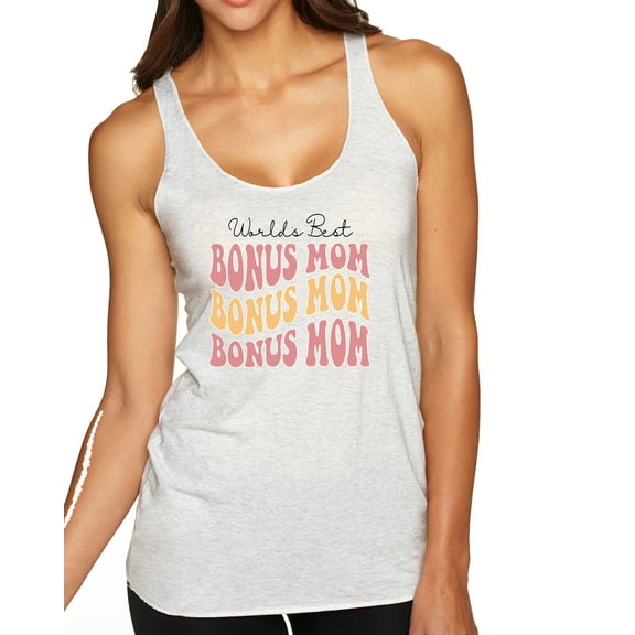 Wild Bobby, World's Best Bonus Mom Mother's Day Tri-Blend Racerback Tank Top, Heather White, Small