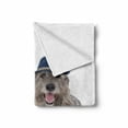 thumbnail image 2 of Irish Wolfhound Soft Flannel Fleece Blanket, Hunter Dog Animal in a Hat Sitting and Posing on Plain Background, Cozy Plush for Indoor and Outdoor Use, 50" x 60", White and Warm Taupe, by Ambesonne, 2 of 6