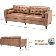 YODOLLA 84.2” Tufted Leather Sofa Couch Mid-Century Modern Couches for Living Room,Apartment,Office (Brown)
