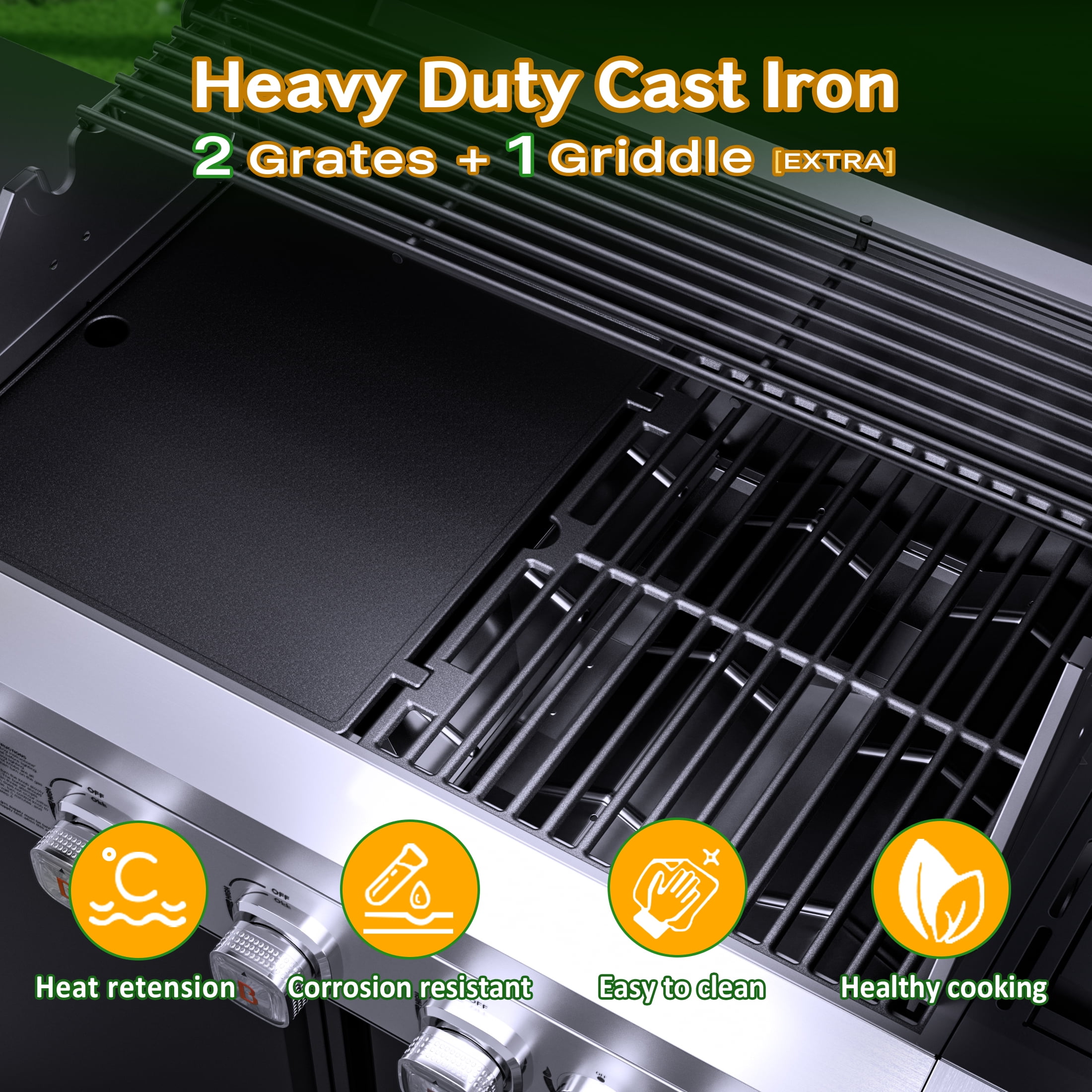 Brand Man 5-Burner Outdoor Gas Kitchen Grill Island with Side Burner, BBQ Station with Storage Cabinets and Fold-out Prep Table, LPG/NG Convertible