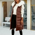 thumbnail image 4 of adviicd Womens Puffer Vest Winter Hooded Sleeveless Zip Up Long Puffy Fur Trim Jacket Warm Thick Quilted Coats with Pockets (Brown, 5XL), 4 of 9