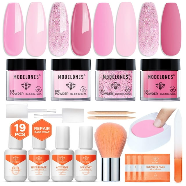 Kit de uñas en polvo Modelones para el día de San Valentín con purpurina rosa