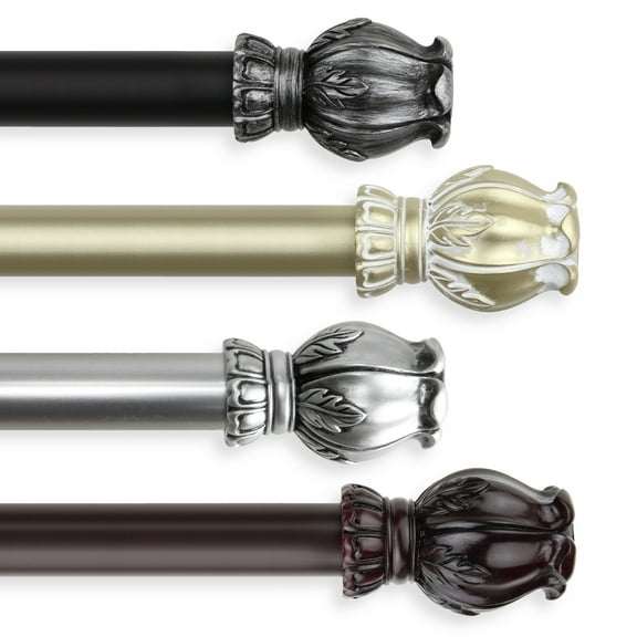 1" Dia Adjustable 28"-48" Curtain Rod with Etta Finials - Black,(100-03-282)