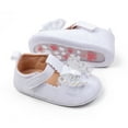 thumbnail image 6 of Baby Mary Jane Flats for Little Girls with Bowknot Cotton Anti Skid Sole Infant First Walker Princess Dress Crib Wedding Shoes Footwear (3-6 Months, White), 6 of 8