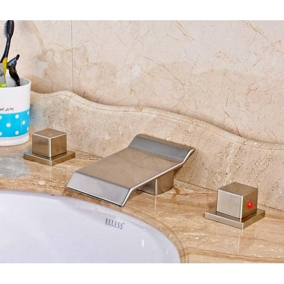 Juno Brushed Bathroom Sink Faucet Double Handles Hot & Cold Water Mixer Tap