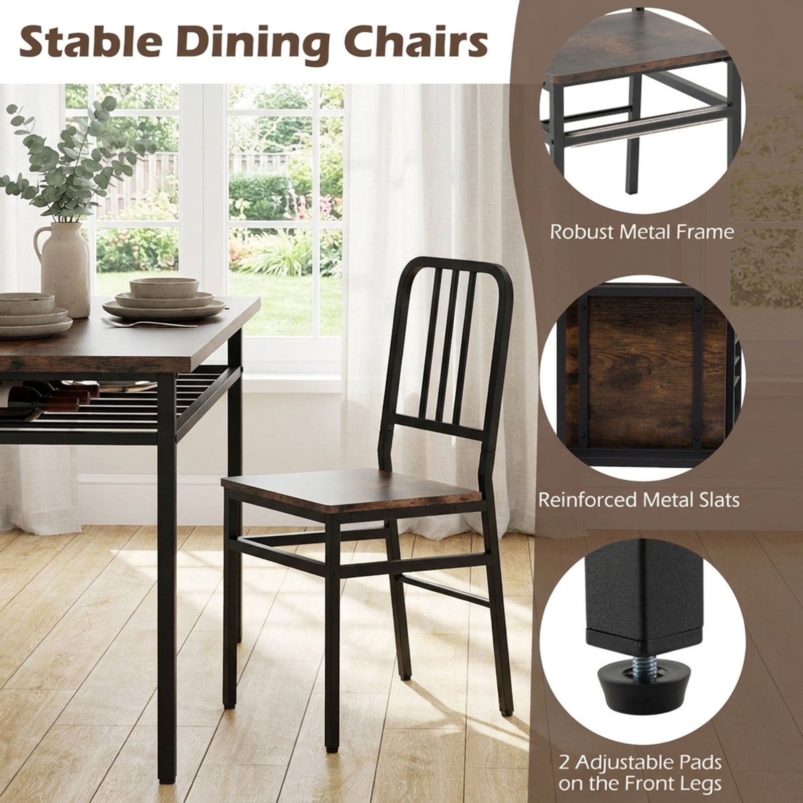 Furnibear 3-Piece Dining Table Set with Rectangular Kitchen Table and 2 Chairs for Kitchen Dining Room Breakfast Nook Home, Rustic Brown