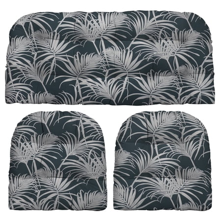 RSH Décor Indoor Outdoor 3 Piece Tufted Wicker Cushion Set, Standard, Cabrillo Passport Navy Blue