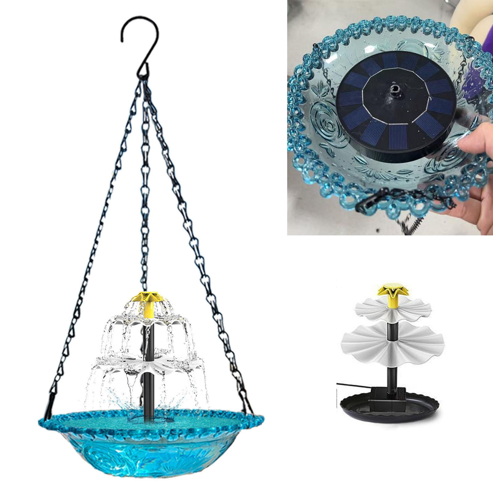 B Outdoor Floating Bird Feeder Solar With Sky Blue Accent Plastic Sponge And Fountain For Garden Pond And Hanging Decor 9.25In
