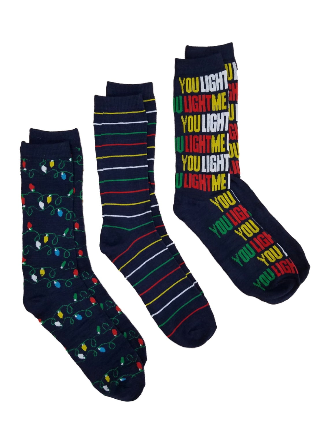 Holiday Socks You Light Me Up Christmas Lights Mens 3 Pair Crew Socks