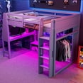 thumbnail image 2 of Wood Full Size Gaming Loft Bed with Desk, Multi-storage Shelves, LED and a Hanging Clothes Rack, Gray, 2 of 19