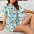 thumbnail image 4 of Gukieu Sea Shells 2 Print Women's Short-sleeved Pajama Set, Round Neck Button Top Elastic Shorts 2-piece Set, Summer Home Leisure Clothing-Small, 4 of 6