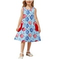 thumbnail image 2 of QTBIUQ Robe d'Été pour Fille à Col Rond Sans Manches Imprimée avec Poche Jupe Courte Trapèze Décontractée Quotidienne Polyvalente Vacances Fête Jeu Ensemble Style Mode Mignon (Bleu, 9 Ans), 2 of 7