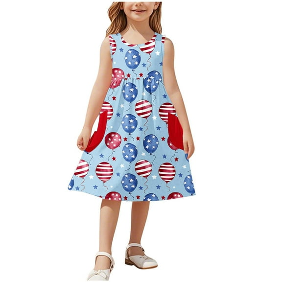 ZACPNCV 4th of July Toddler Girl Outfit Fourth of July USA Dress Kids Little Girl Independence Day Clothes Blue 3-4 Years