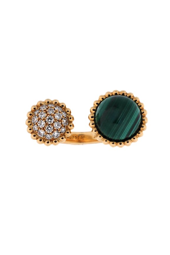 Pre-Owned Perlee Couleurs Between the Finger Ring 18K Yellow Gold with Malachite and Diamonds By Rebag