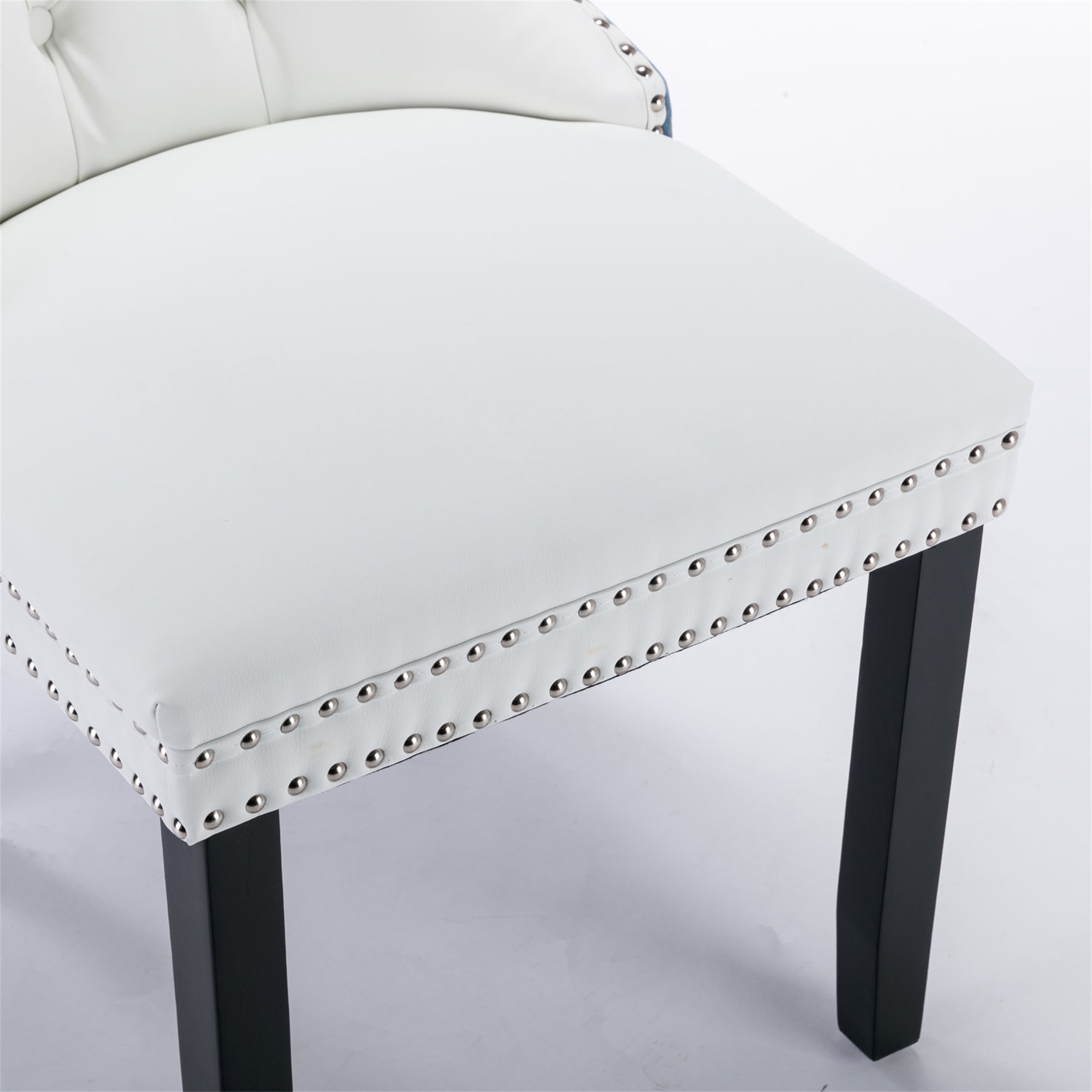 Miniyam Dining Chair Set of 2, High-end Tufted Contemporary PU and Velvet Upholstered, White+Light Blue