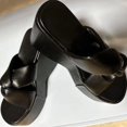 thumbnail image 2 of Lovskoo 2024 Women's Platform Wedges Sandals Open Toe Summer Cross Ladies Slides Thick Soled Shoes Casual Slippers Black, 2 of 4