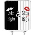 thumbnail image 3 of Valentine''s Day Shower Curtain Mr Mrs Black White Creative Love Man Mustache Woman Lip Romance Funny Quote for Lover Bathroom Decor Fabric Curtain with Hooks, 3 of 4