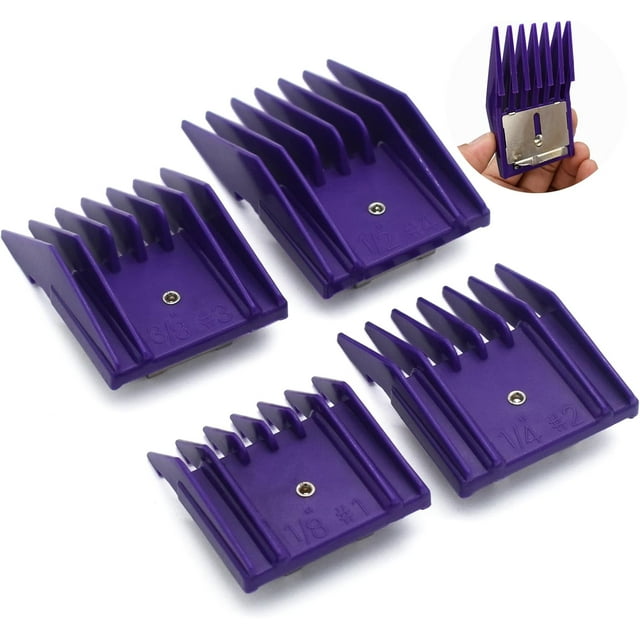 WWS-4 Pcs 4 Tailles Professionnelles Style A5 Tondeuse à Animaux Guide de Fixation Peignes de Limite de Coupe, 3mm, 6mm, 9mm, 12mm, 1/8 Pouces, 1/4 Pouces, 3/8 Pouces, 1/2 Pouces, Compatible avec Oster Classic 76 A5 Andis AG BG