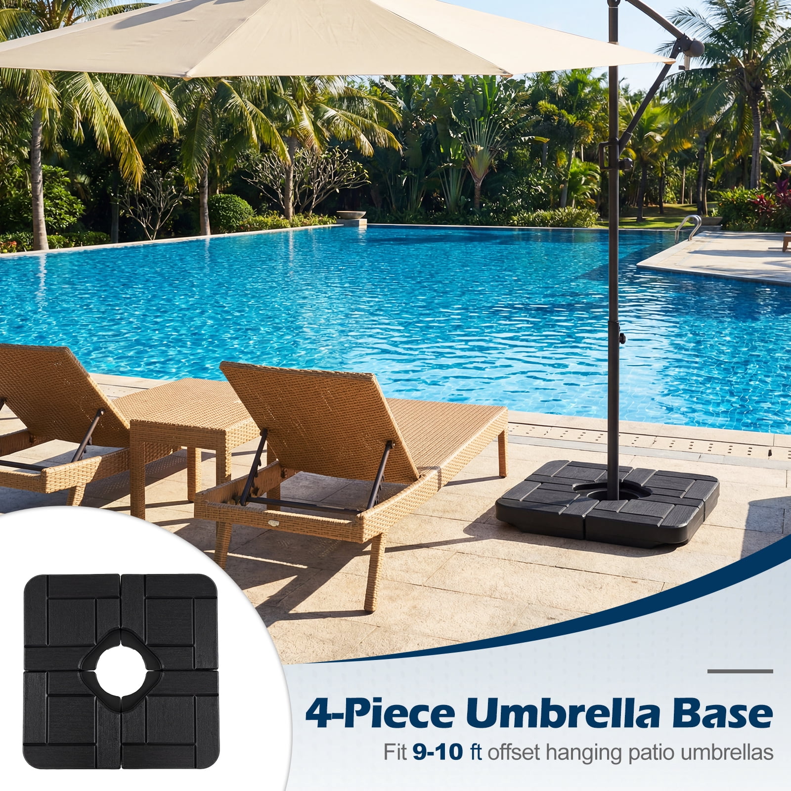 Gymax 4-Piece 188 LBS Heavy Duty Cantilever Offset Patio Umbrella Base Water Filled