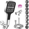 thumbnail image 1 of VEHHE Shower Head with Hose 1.5M, 7 Spray Modes Shower Head Rain Shower with Stop Button, Water Saving Square Shower Head with Adjustable Universal Bracket (Silver), 1 of 8