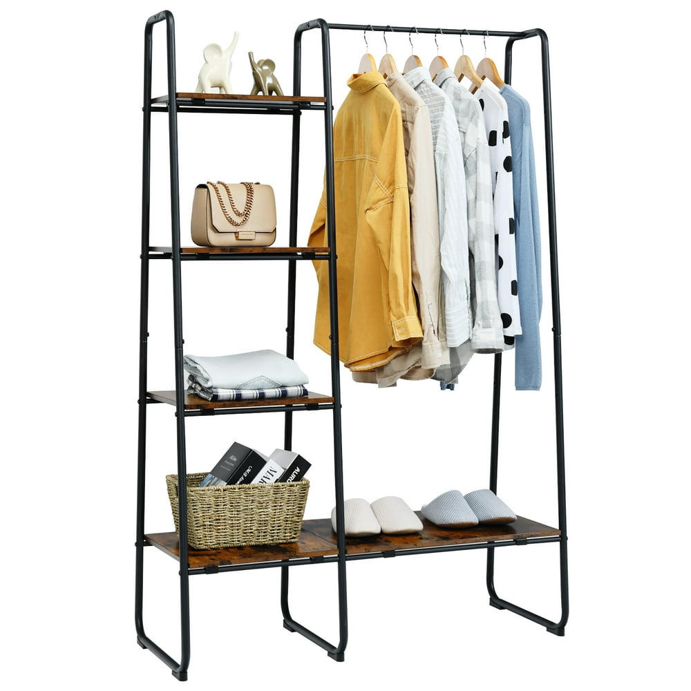 metal garment rack with shelves