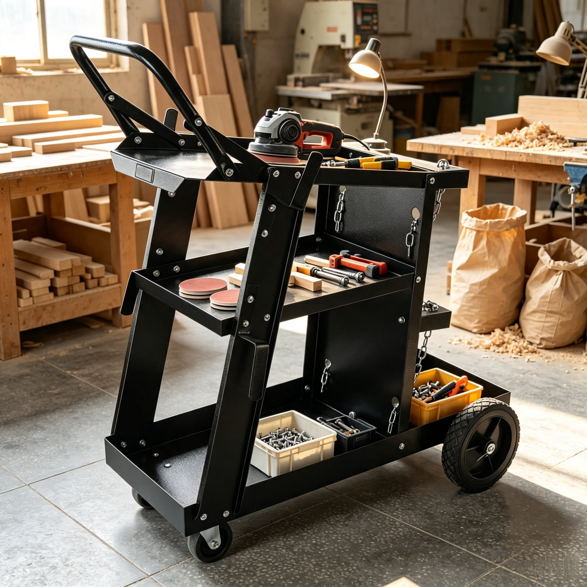 Heavy Duty Welding Cart 3-Tier, 400 Lbs Rolling Welder Cart with 360° Swivel Wheels & Tank Safety Chains for MIG TIG ARC MMA Plasma Cutter