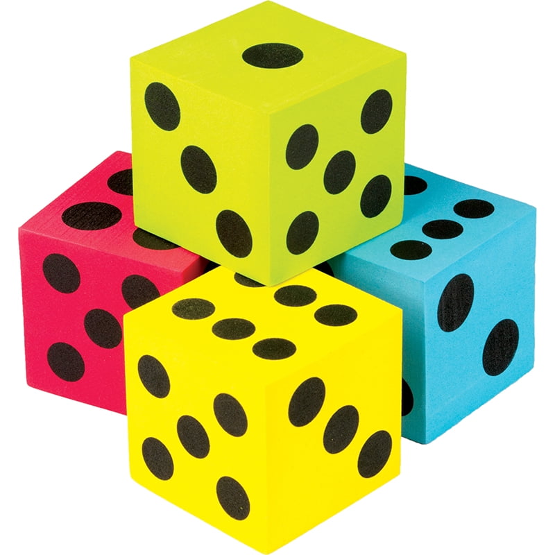 Set of 10 Jumbo Large Six Sided Square Opaque 25mm D6 Dice 5 Assorted Colors