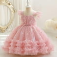 thumbnail image 2 of AUNVITO Girls Flutter Sleeve Sequin Mesh Tulle Puffy Dress Round Neck Princess Gown Evening Party Dress Luxury, 2 of 7